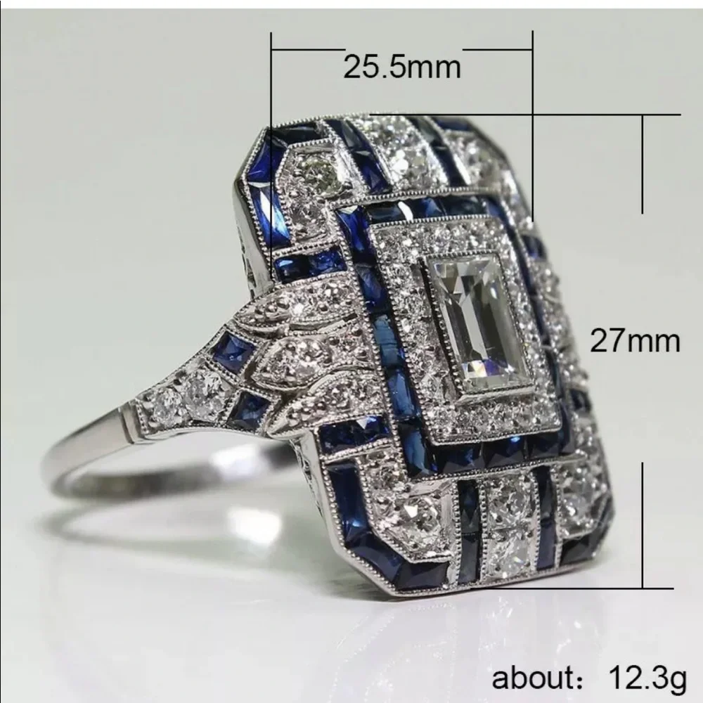 New Women’s 925 Silver Emerald Cut Sapphire Ring - Picture 6 of 6